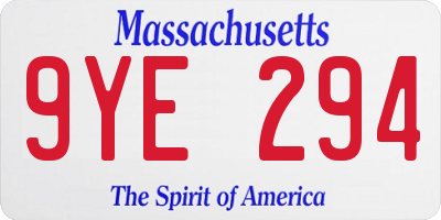MA license plate 9YE294