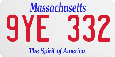 MA license plate 9YE332