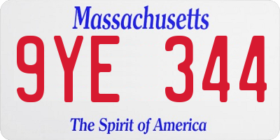 MA license plate 9YE344