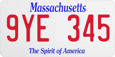 MA license plate 9YE345