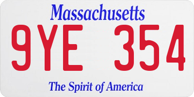 MA license plate 9YE354