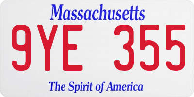MA license plate 9YE355
