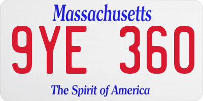 MA license plate 9YE360