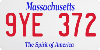 MA license plate 9YE372