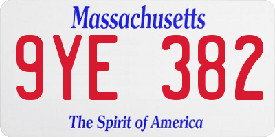 MA license plate 9YE382