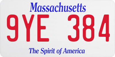 MA license plate 9YE384