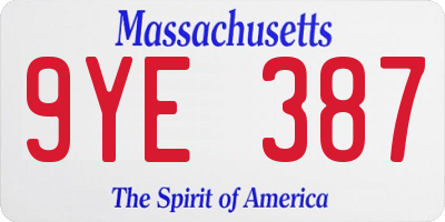 MA license plate 9YE387