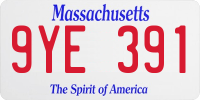 MA license plate 9YE391