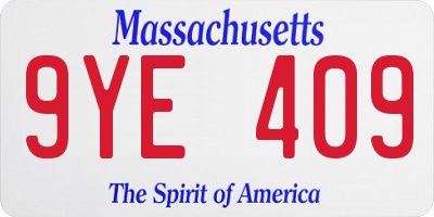MA license plate 9YE409