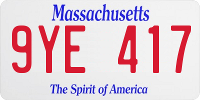 MA license plate 9YE417