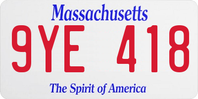 MA license plate 9YE418