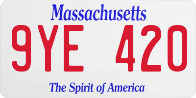 MA license plate 9YE420