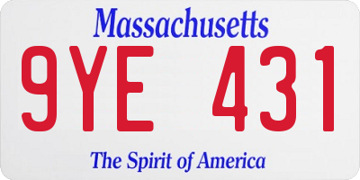 MA license plate 9YE431