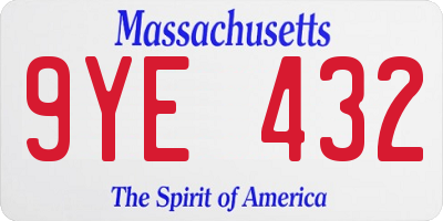 MA license plate 9YE432