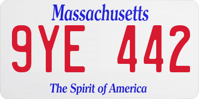 MA license plate 9YE442