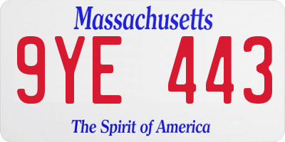 MA license plate 9YE443