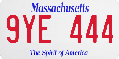 MA license plate 9YE444
