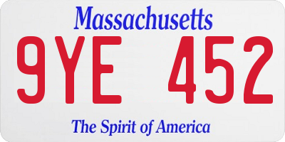 MA license plate 9YE452