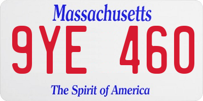 MA license plate 9YE460