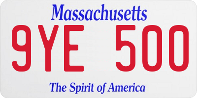 MA license plate 9YE500
