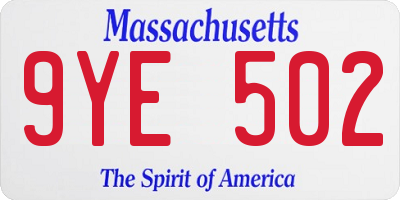MA license plate 9YE502