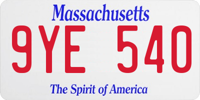 MA license plate 9YE540
