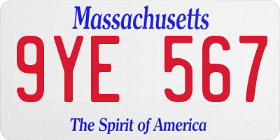 MA license plate 9YE567