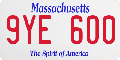 MA license plate 9YE600