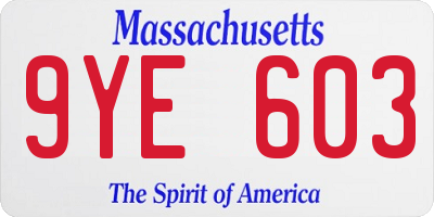 MA license plate 9YE603
