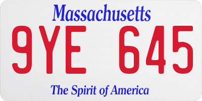 MA license plate 9YE645
