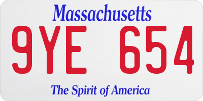 MA license plate 9YE654