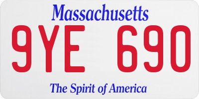 MA license plate 9YE690