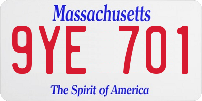 MA license plate 9YE701