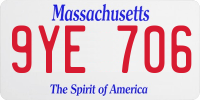 MA license plate 9YE706