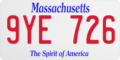 MA license plate 9YE726