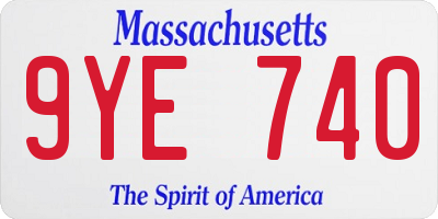 MA license plate 9YE740
