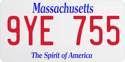MA license plate 9YE755