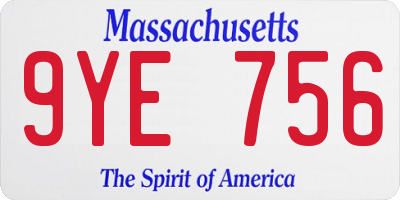 MA license plate 9YE756