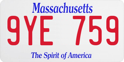 MA license plate 9YE759