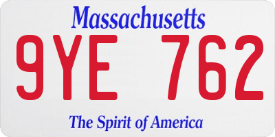 MA license plate 9YE762