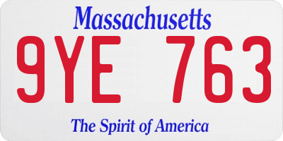 MA license plate 9YE763