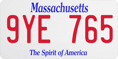 MA license plate 9YE765