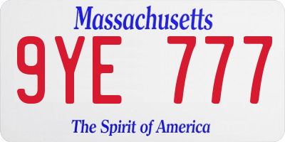 MA license plate 9YE777