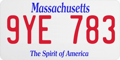MA license plate 9YE783
