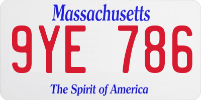 MA license plate 9YE786