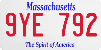 MA license plate 9YE792