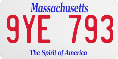 MA license plate 9YE793
