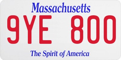 MA license plate 9YE800