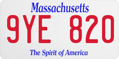MA license plate 9YE820