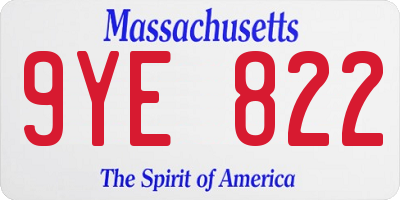 MA license plate 9YE822